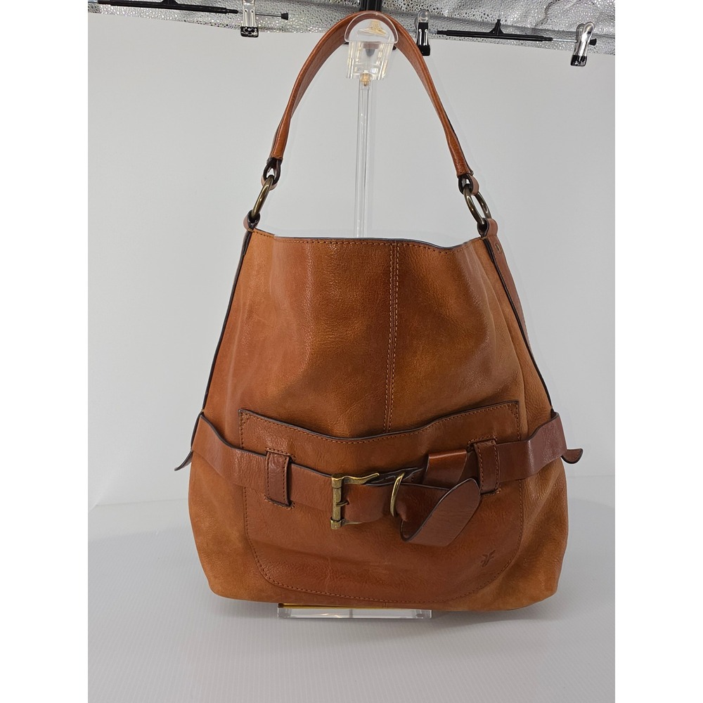 Frye Melissa Cognac Leather Hobo Bag Buckle Detail Brown Shoulder Bag